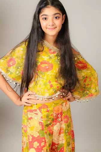 Yellow printed crepe co ord set