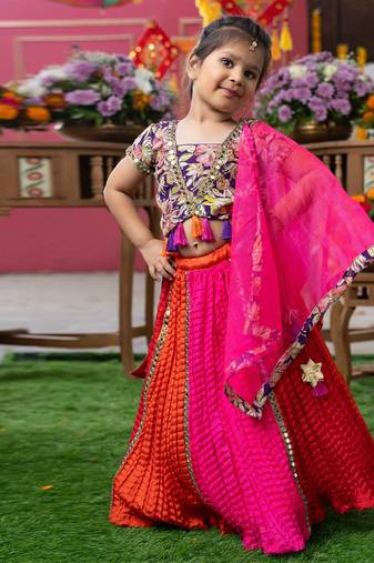 Pink embroidered silk lehenga set