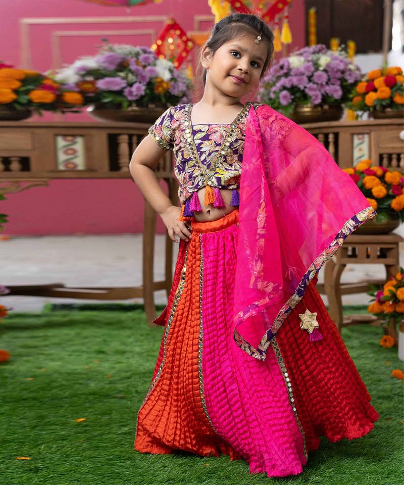 Pink embroidered silk lehenga set