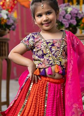 Pink embroidered silk lehenga set 2