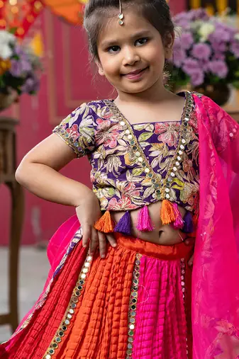 Pink embroidered silk lehenga set
