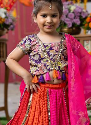 Pink embroidered silk lehenga set 3