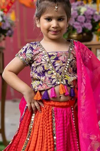 Pink embroidered silk lehenga set