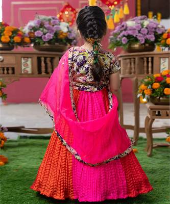 Pink embroidered silk lehenga set 4