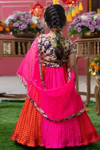 Pink embroidered silk lehenga set