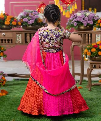 Pink embroidered silk lehenga set 5