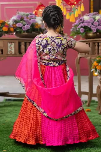 Pink embroidered silk lehenga set