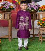 Purple embroidered silk nehru jacket set