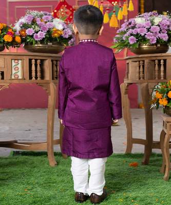 Purple embroidered silk nehru jacket set 3