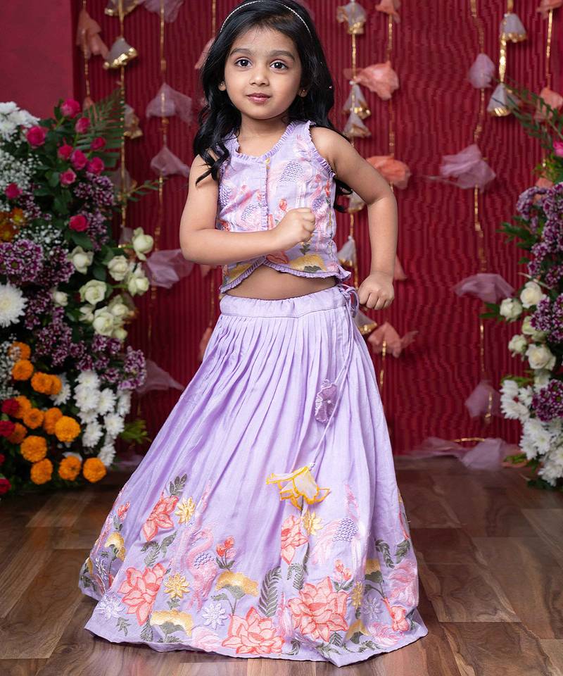 Purple embroidered silk lehenga set