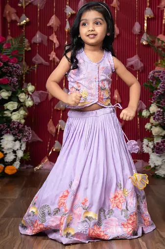 Purple embroidered silk lehenga set