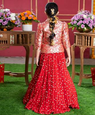 Red embroidered crepe lehenga set 3