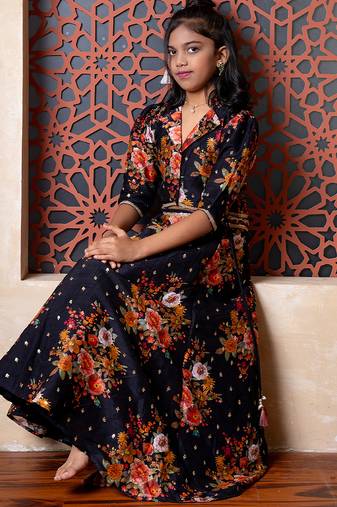 Black embroidered silk lehenga set