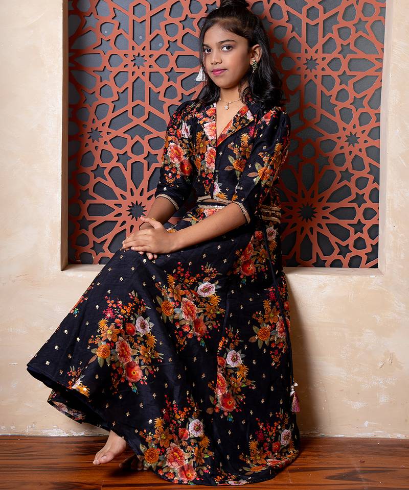 Black embroidered silk lehenga set