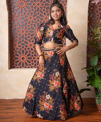 Black embroidered silk lehenga set 2