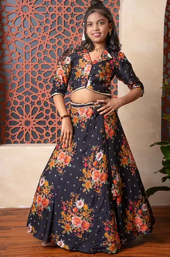 Black embroidered silk lehenga set