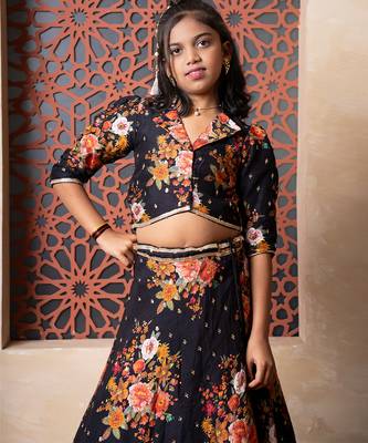Black embroidered silk lehenga set 3
