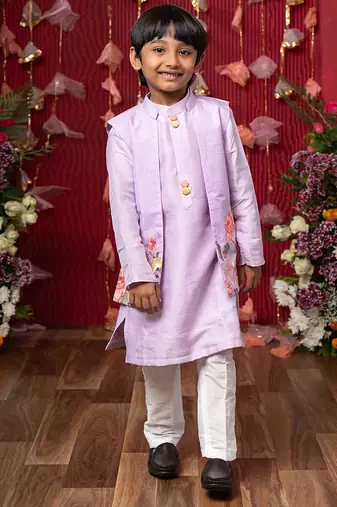 Purple embroidered silk nehru jacket set