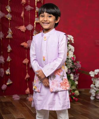 Purple embroidered silk nehru jacket set 2