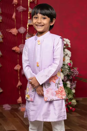 Purple embroidered silk nehru jacket set