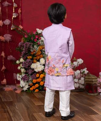 Purple embroidered silk nehru jacket set 3