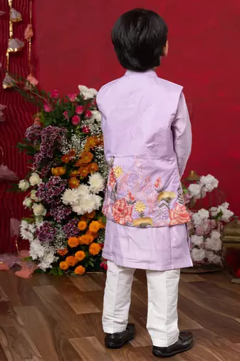 Purple embroidered silk nehru jacket set