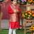 Red embroidered pure brocade silk nehru jacket set