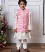 Pink embroidered silk nehru jacket set