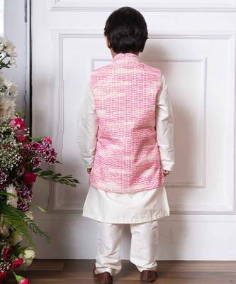 Pink embroidered silk nehru jacket set 3