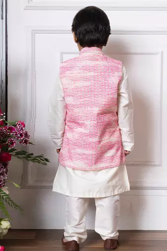 Pink embroidered silk nehru jacket set