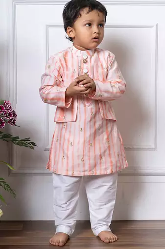 Pink embroidered chanderi silk kurta pyjama