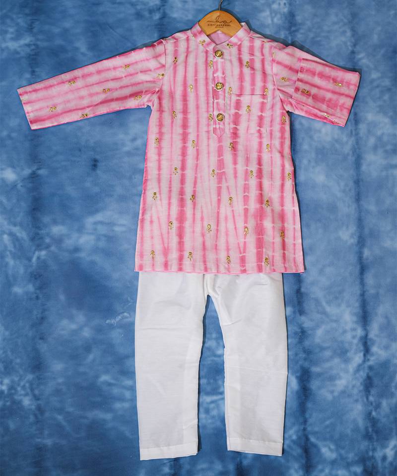 Pink embroidered chanderi silk kurta pyjama