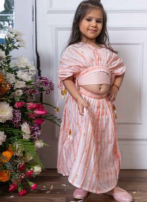 Pink embroidered chanderi silk lehenga set 1