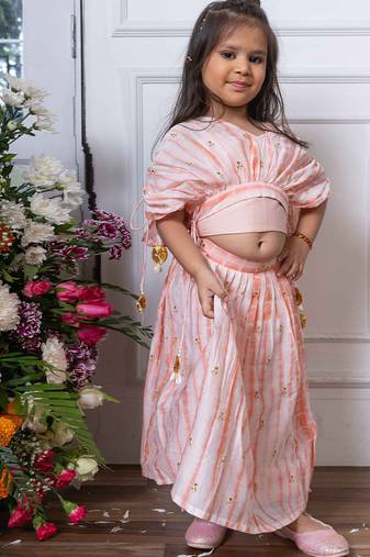 Pink embroidered chanderi silk lehenga set