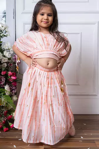 Pink embroidered chanderi silk lehenga set