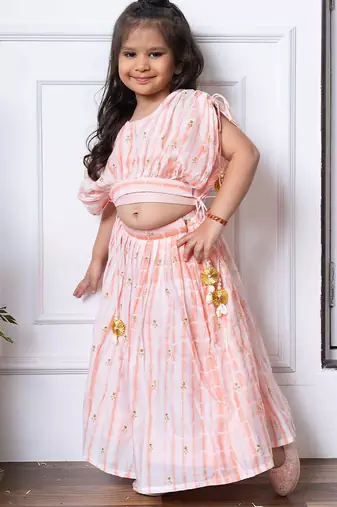 Pink embroidered chanderi silk lehenga set