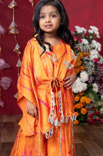 Orange embroidered satin co ord set