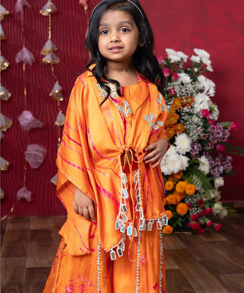 Orange embroidered satin co ord set