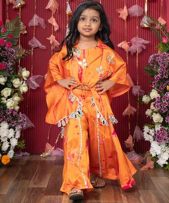 Orange embroidered satin co ord set 2