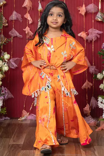 Orange embroidered satin co ord set
