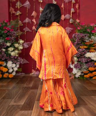 Orange embroidered satin co ord set 3