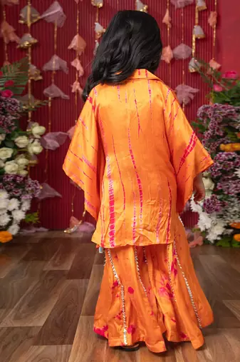 Orange embroidered satin co ord set