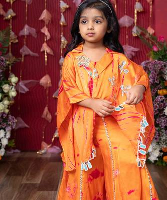Orange embroidered satin co ord set 4