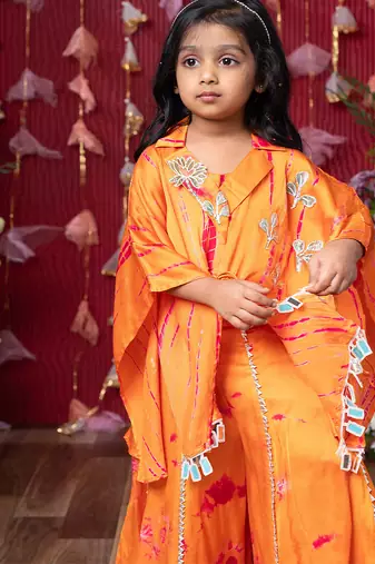 Orange embroidered satin co ord set
