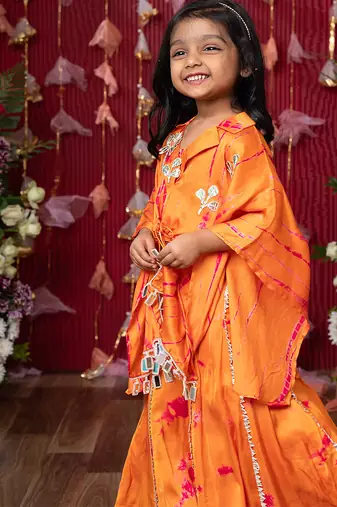 Orange embroidered satin co ord set