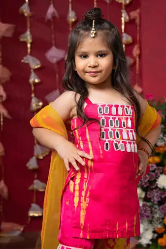 Pink embroidered satin sharara set