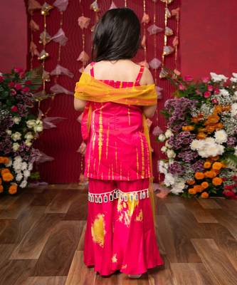 Pink embroidered satin sharara set 4