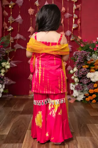 Pink embroidered satin sharara set