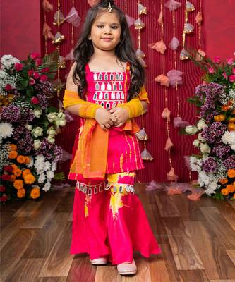 Pink embroidered satin sharara set 5