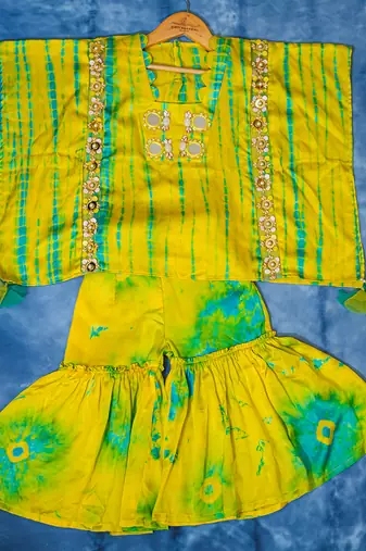 Yellow embroidered chanderi silk sharara set
